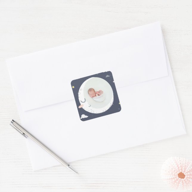 Moon, star and cloud cute photo baby square sticker (Envelope)