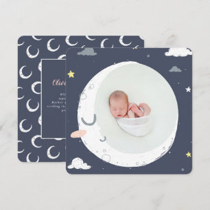 Moon, star and cloud cute photo birth announcement