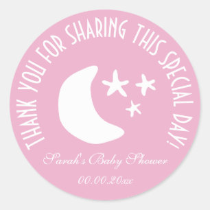 Moon star babyshower party favour thank you sticke classic round sticker