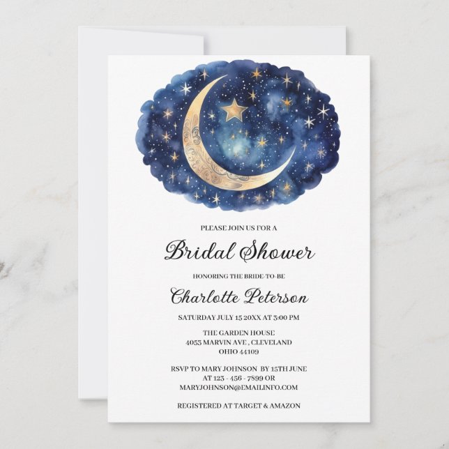 Moon Star Celestial Bridal Shower  Invitation (Front)