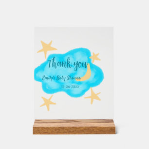 Moon star clouds watercolor baby shower add name t acrylic sign