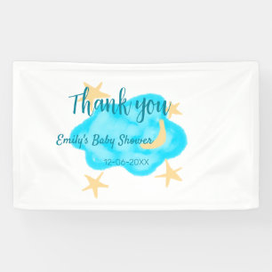 Moon star clouds watercolor baby shower add name t banner