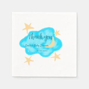 Moon star clouds watercolor baby shower add name t napkin