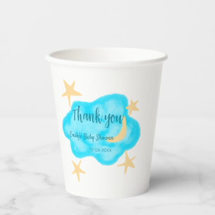 Moon star clouds watercolor baby shower add name t paper cups