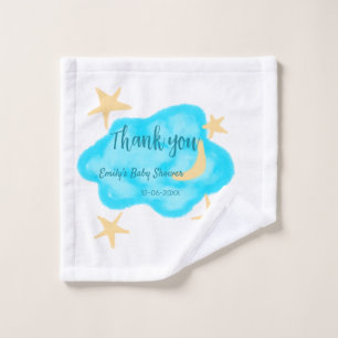 Moon star clouds watercolor baby shower add name t wash cloth