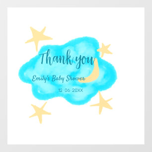 Moon star clouds watercolor baby shower add name t window cling