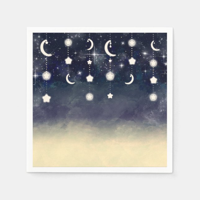 Moon Star Glow Celestial Watercolor Baby Shower Napkin (Front)