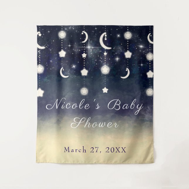 Moon Star Glow Celestial Watercolor Baby Shower Tapestry (Front)