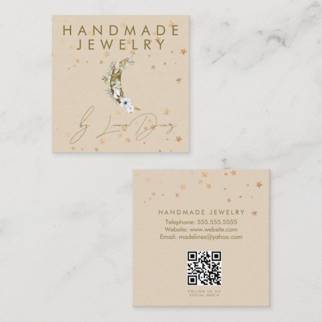 Moon Star Handmade Jewellery Artist Faux Gold C Square Business Card (Front/Back)