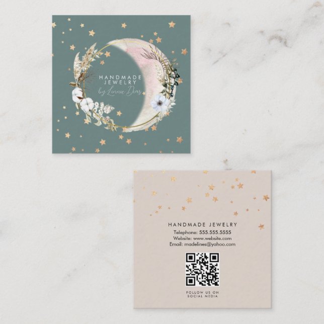 Moon Star Handmade Jewellery Artist Faux Gold E Square Business Card (Front/Back)