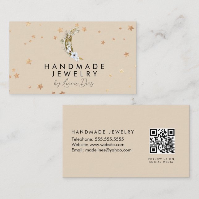 Moon Star Handmade Jewellery Artist Faux Gold F Business Card (Front/Back)