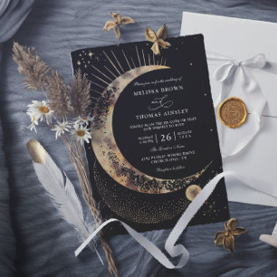 Moon Starry Night Boho Budget QR Code Wedding Invitation