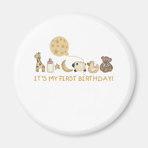 Moon,Stars, and Animals First Birthday Magnet