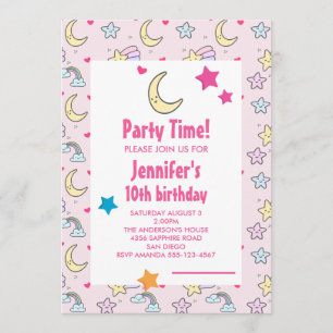 Moon, Stars and Clouds Pattern Birthday Party Invitation