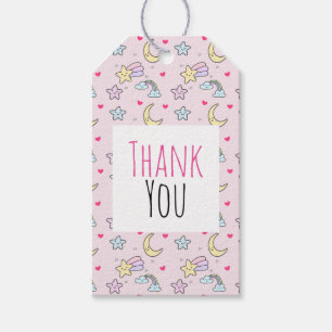 Moon, Stars and Clouds Pattern on Pink Thank You Gift Tags