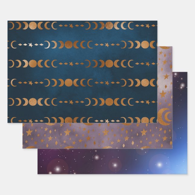 Moon, Stars and Galaxy Wrapping Paper Sheet (Set)
