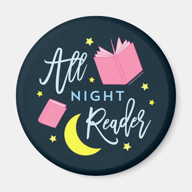 Moon Stars and Pink Books All Night Reader Magnet (Front)