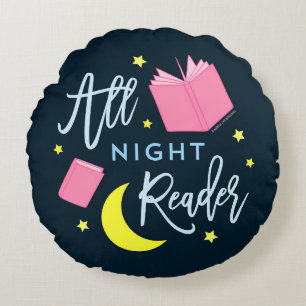Moon Stars and Pink Books All Night Reader Round Cushion