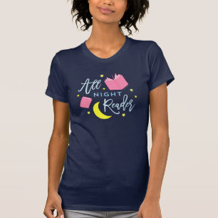 Moon Stars and Pink Books All Night Reader T-Shirt