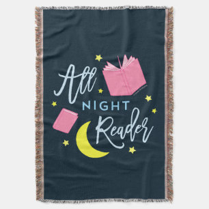 Moon Stars and Pink Books All Night Reader Throw Blanket