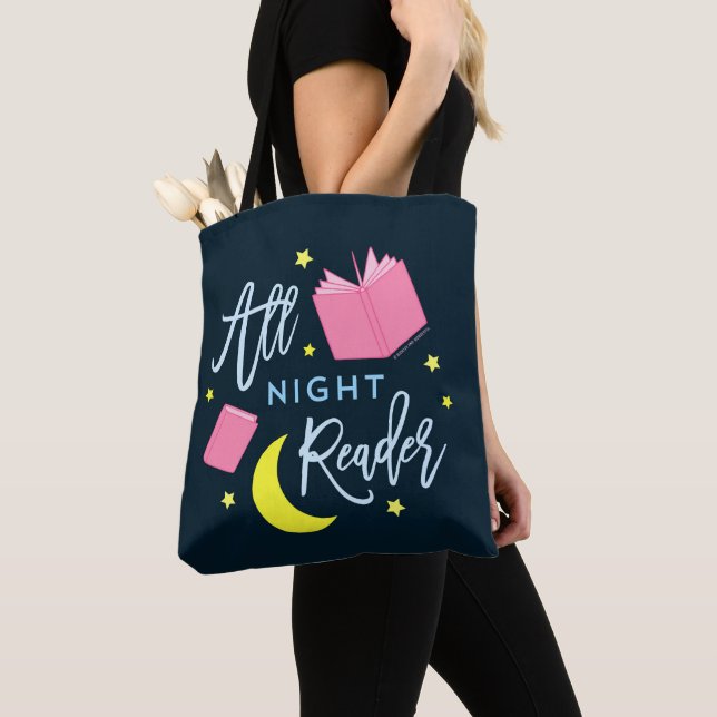 Moon Stars and Pink Books All Night Reader Tote Bag (Close Up)