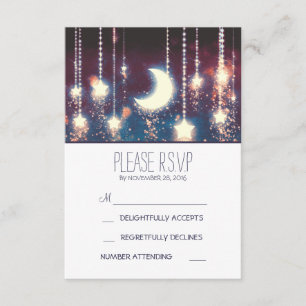 moon stars and string of lights wedding RSVP cards