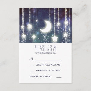 moon stars and string of lights wedding RSVP cards
