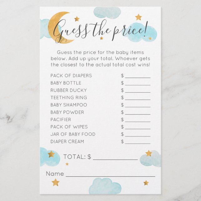 Moon & Stars Baby Shower Clouds Guess (Front)