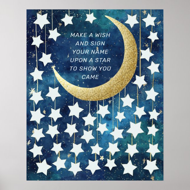 Moon & Stars Baby Shower Guest Book Alternative (Front)