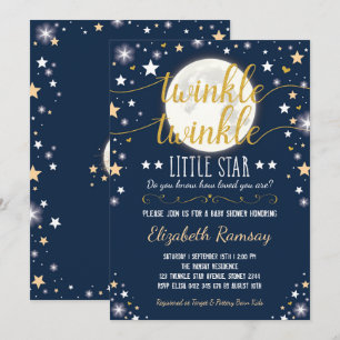 Moon & Stars Baby Shower Navy Gold Twinkle Twinkle Invitation
