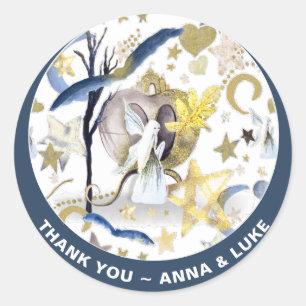 *~* Moon Stars Bats Fairy Tale Glitter Castle Classic Round Sticker