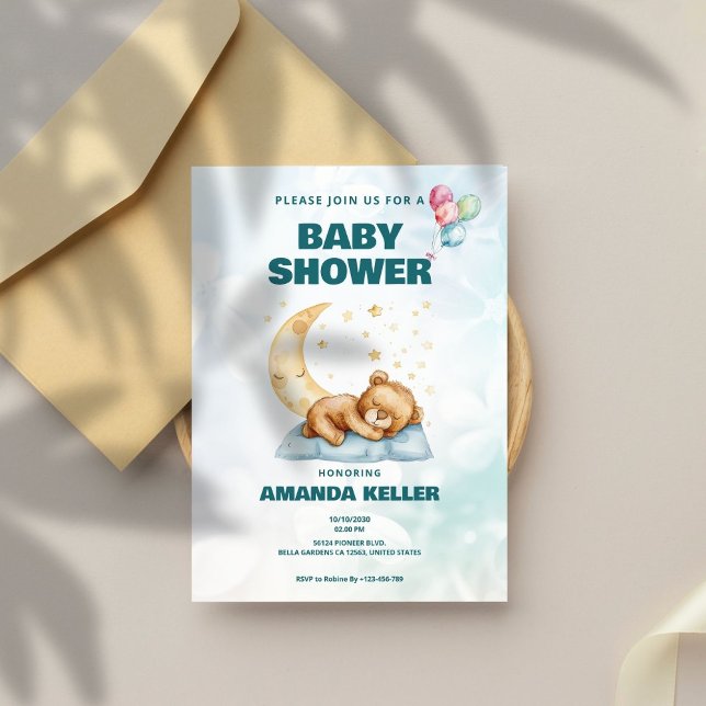 Moon & Stars Bear Baby Shower Invitation (Creator Uploaded)