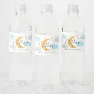 Moon & Stars blue clouds Water Bottle Label