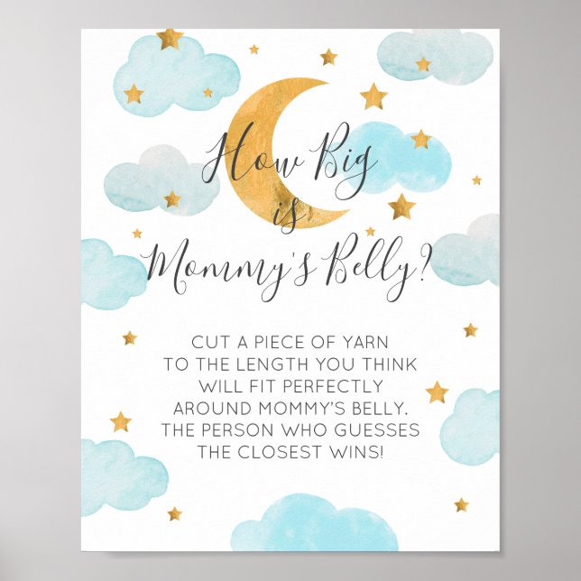 Moon & Stars blue How big is Mommy's Belly? sign (Front)