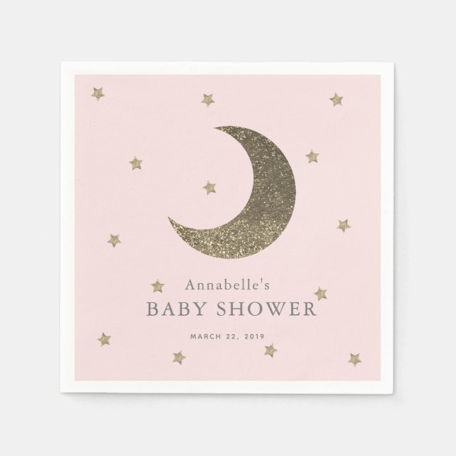 Moon & Stars Blush Pink Baby Shower Paper Napkins (Front)