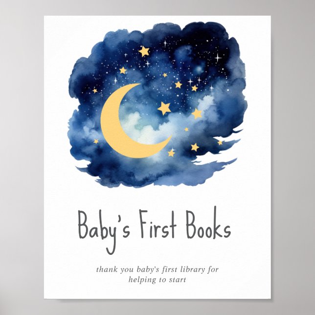 Moon & Stars Books for Baby Shower Sign (Front)