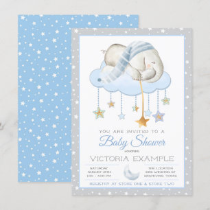 Moon Stars Boy Elephant Baby Shower Invitations