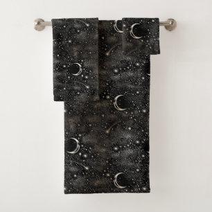 Moon Stars Celestial Black Bath Towel Set