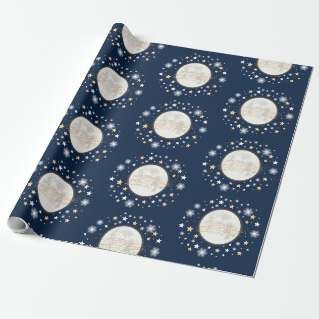 Moon Stars Celestial Galaxy Birthday Baby Shower Wrapping Paper (Unrolled)