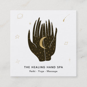*~* Moon Stars Celestial Gold Healing Hands Space Square Business Card