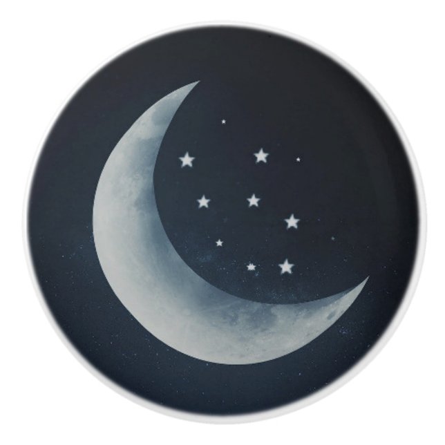 Moon Stars Celestial Night Sky Ceramic Knob (Front)