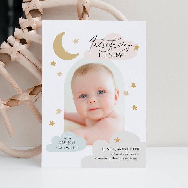 Moon Stars Clouds Arch Photo Colourful Birth Announcement (Creator Uploaded)