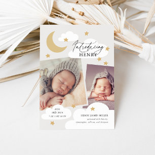 Moon Stars Clouds Arch Photo Neutral Grey Birth Announcement