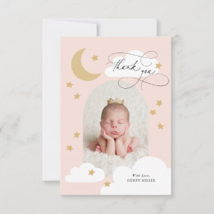 Moon Stars Clouds Arch Photo Pink Thank You Card