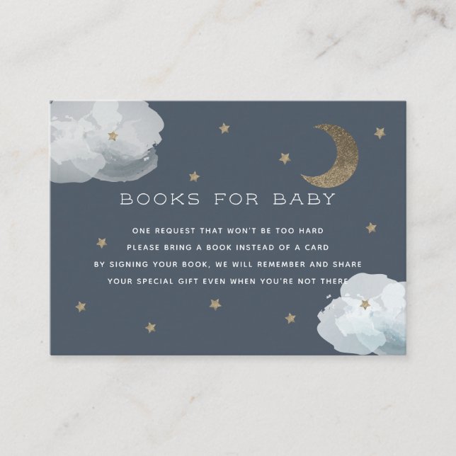 Moon, Stars & Clouds Baby Shower Book Request Card (Front)