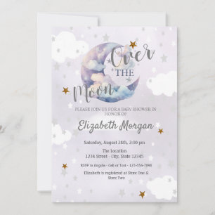 Moon Stars & Clouds Lavender Baby Shower  Invitation