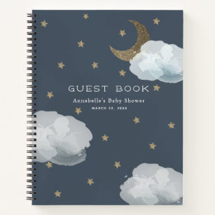 Moon, Stars & Clouds Navy Baby Shower Guest Book