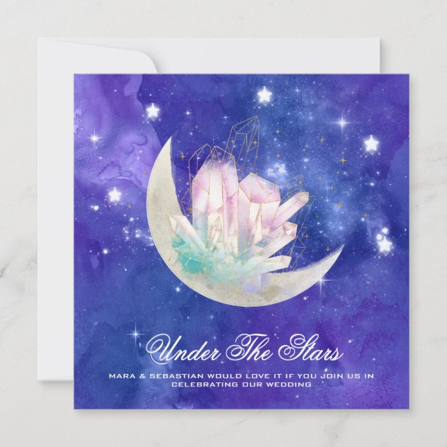 *~* MOON STARS CRYSTAL RSVP AR14 Website Wedding Invitation (Front)