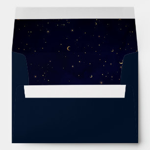 Moon Stars Dark Navy Blue Lined Envelope