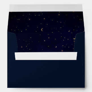 Moon Stars Dark Navy Blue Lined Envelope